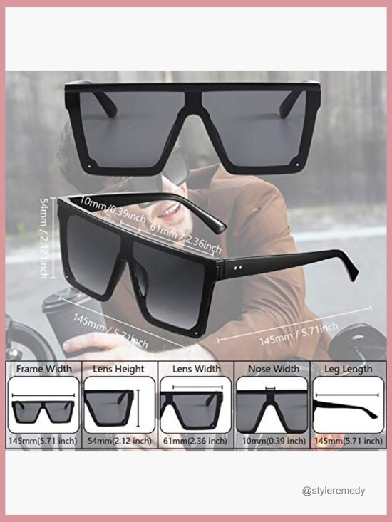 Oversized Flat Top Square Sunglasses Vintage Retro Unisex main image 4